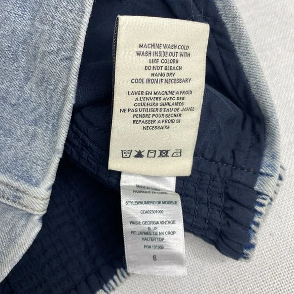 Alice + Olivia Jeans Jaymee Tie Neck Cropped Denim Halter Top Women's Sz 6 - Picture 11 of 12